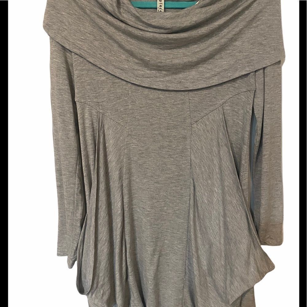 Pieces By Kensie Gray Heathered Cowl Neck Jersey Tunic • Deep Slouch Pockets